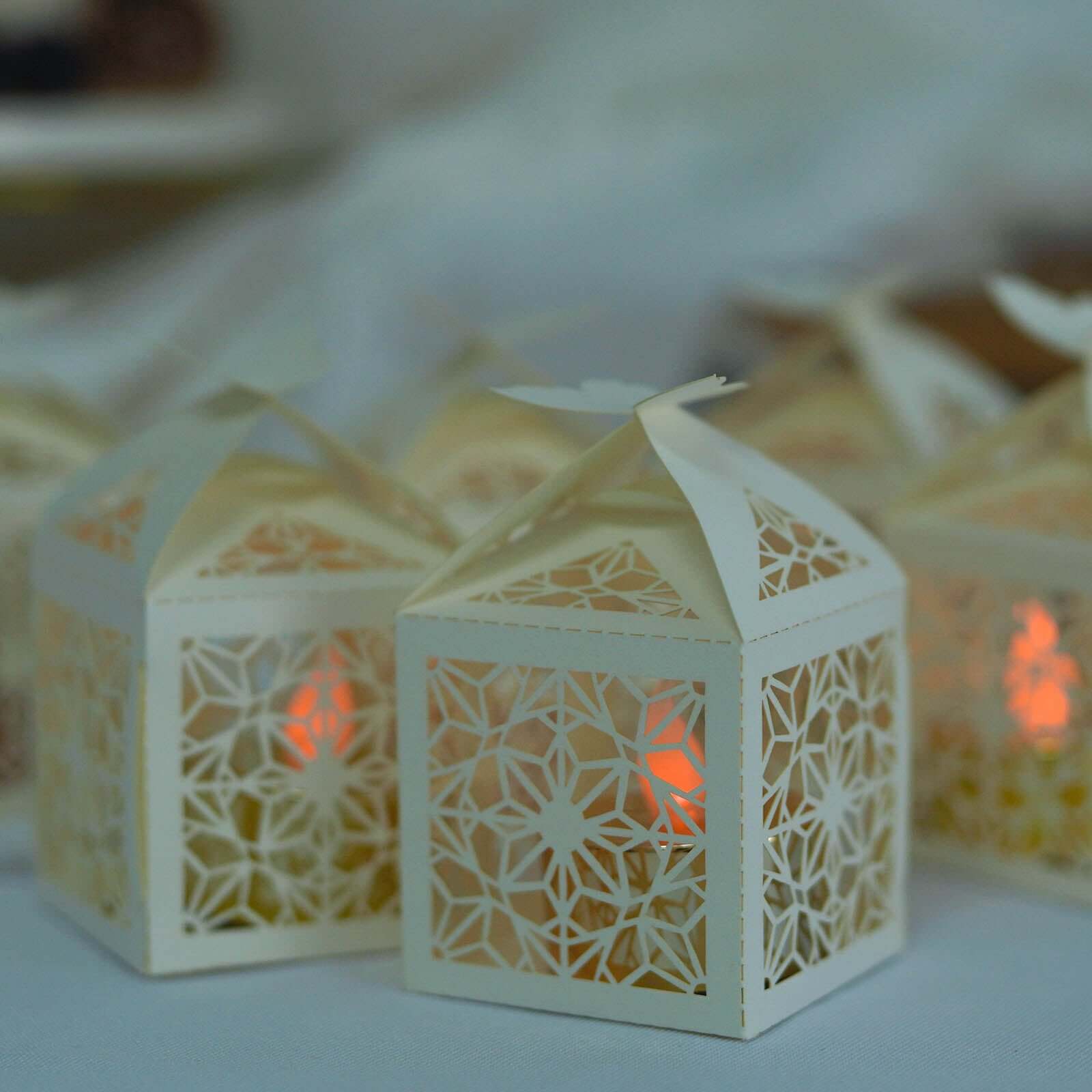 25 Pack Ivory Butterfly Top Laser Cut Lace Favor Candy Gift Boxes