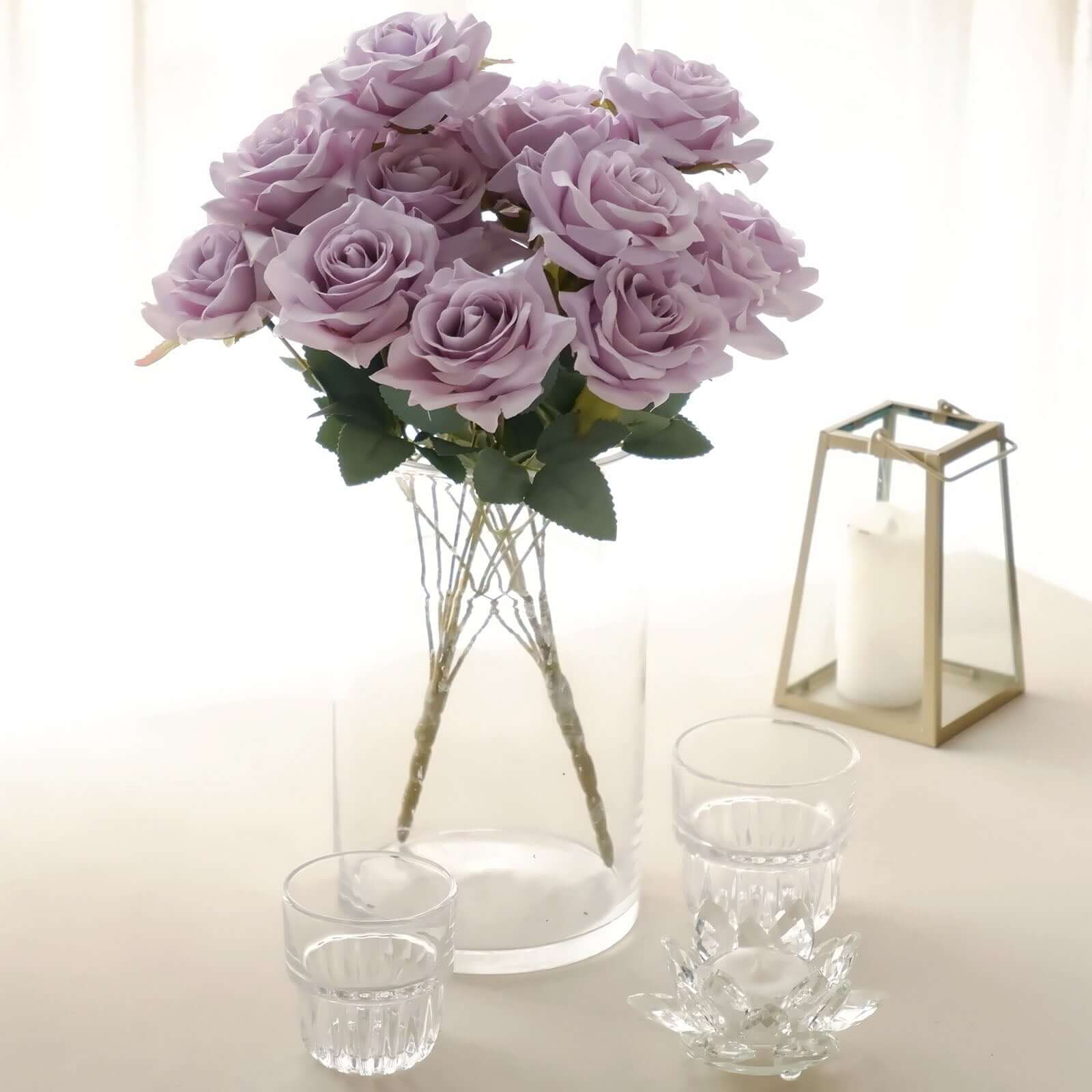 2 Bouquets 17" Lavender Lilac Real Touch Artificial Silk Rose Flower Bushes