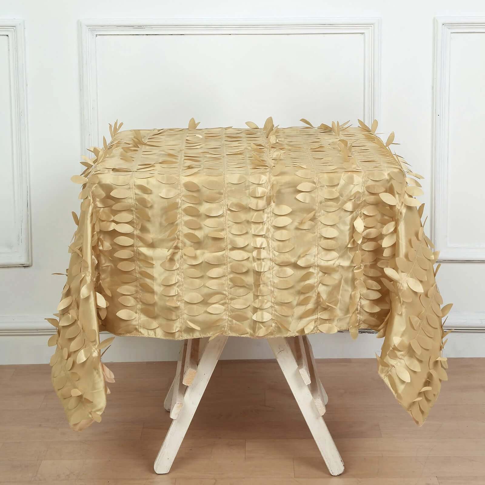 Taffeta 54"x54" Square Tablecloth Champagne 3D Leaf Petal Table Cover