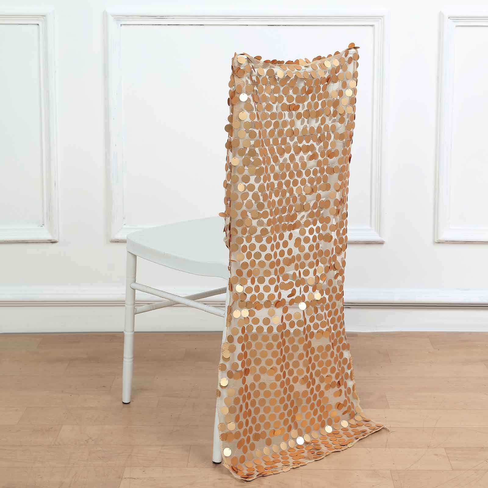 Sequin Chair Slipcover Big Payette Design for Chiavari Chairs Matte Champagne - Glittering Chair Back Cover
