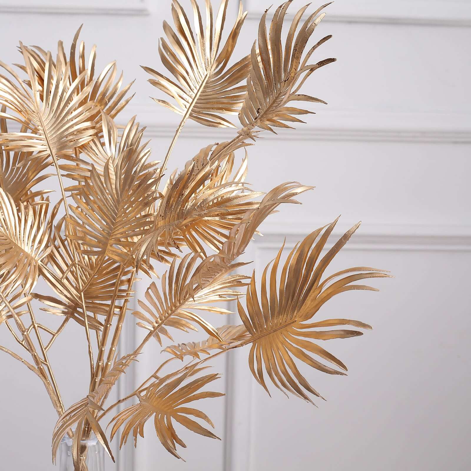3-Pack Artificial Palm Leaf Branches Metallic Gold - Radiant Faux Plant Stems for Boho Tropical & Modern Design Concepts 24"