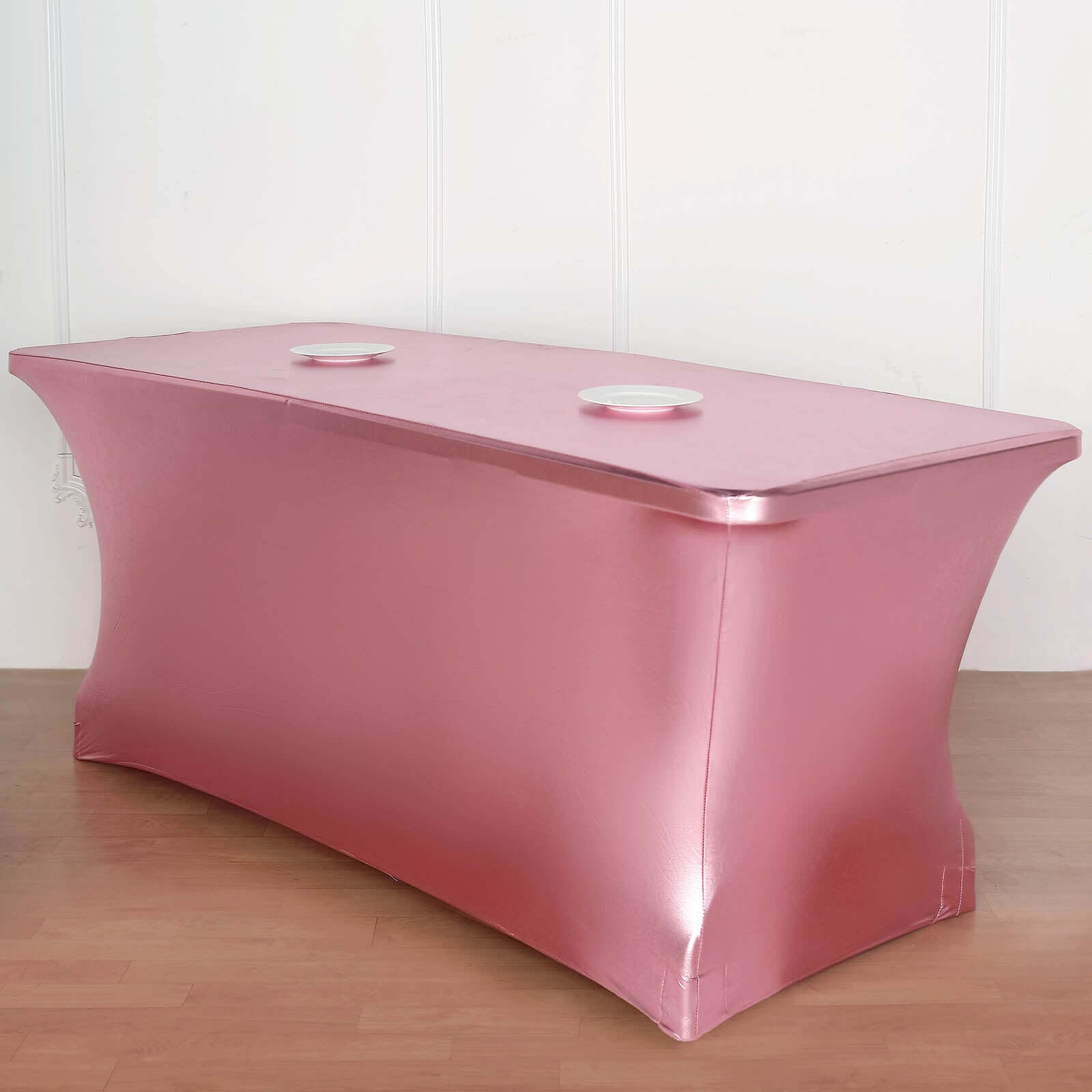 Stretch Spandex 72"x30" Rectangle Tablecloth Metallic Rose Gold - Form-Fitting Table Cover