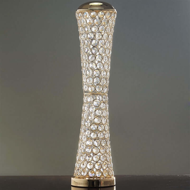 Metal Hurricane Floral Vase Centerpiece Metallic Gold with Crystal Beaded Design - Table Decorative Stand 24"