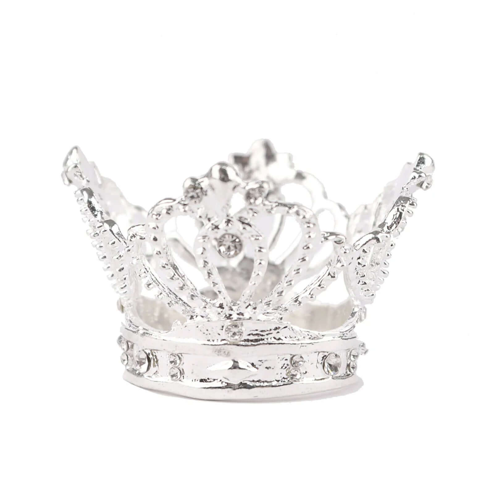 4 Pack Silver Metal Crown Rhinestone Napkin Rings, Royal Bling Napkin Holders