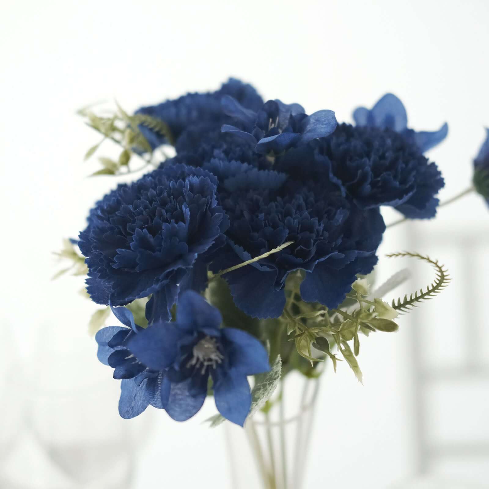 3 Pack 14" Navy Blue Artificial Silk Carnation Flower Arrangements, Faux Floral Bouquets Bushes