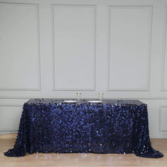 Sequin 90"x132" Rectangle Tablecloth Navy Blue - Seamless Big Payette Table Cover
