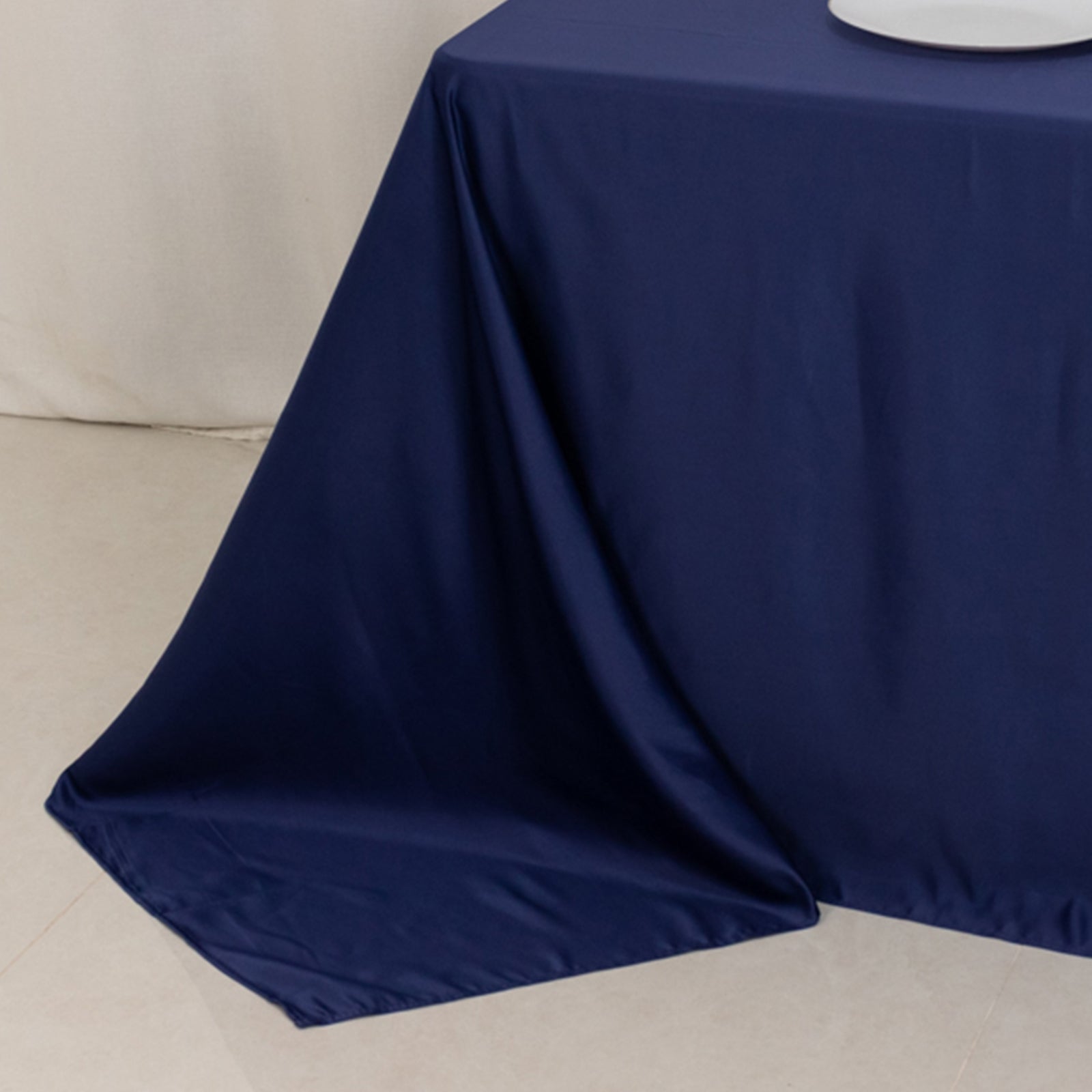 Lamour Satin 90"x132" Rectangle Tablecloth Navy Blue - Soft & Silk-Like Seamless Table Cover