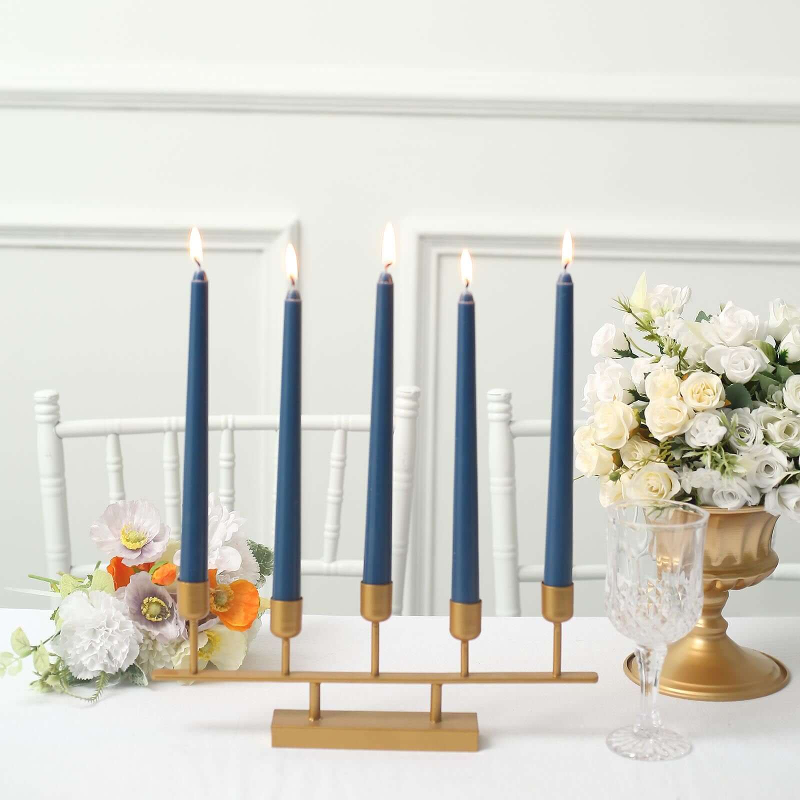 12-Pack Taper Candles Premium Wax Design Navy Blue - Unscented Candles for Upscale Settings 10"