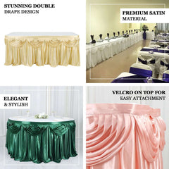 Satin 14ft Table Skirt Navy Blue - Pleated Double Drape Table Cover
