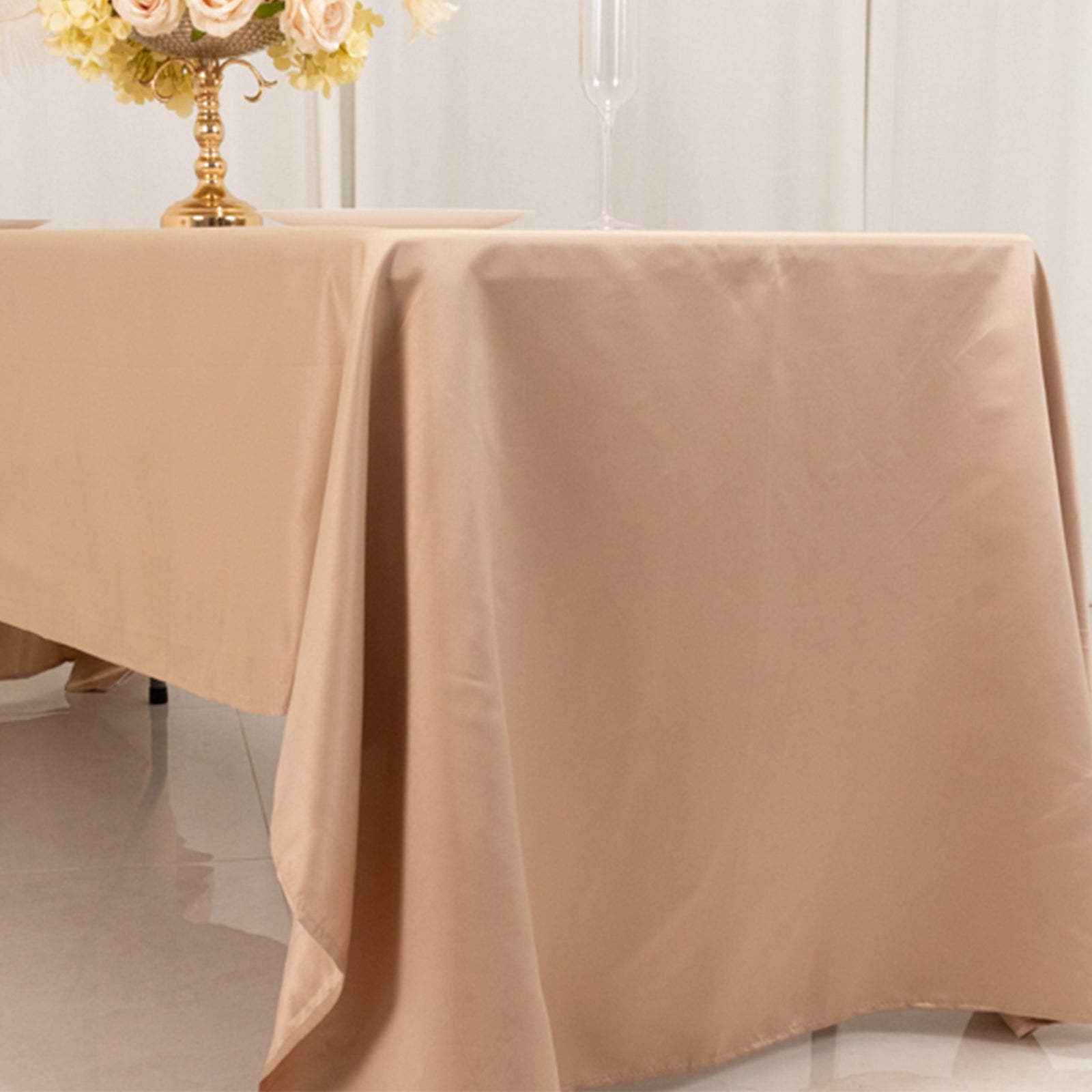 Lamour Satin 60"x126" Rectangle Tablecloth Nude - Soft & Silk-Like Table Cover