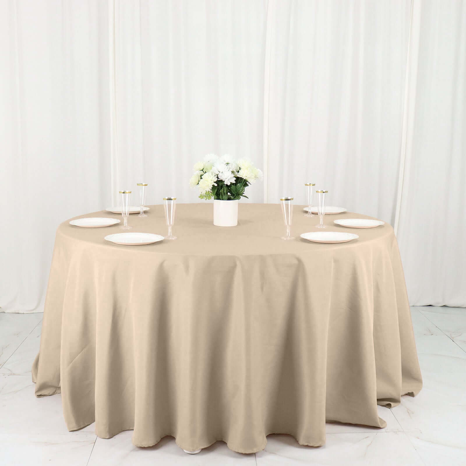 Polyester 132" Round Tablecloth Nude - Seamless Chic Table Cover