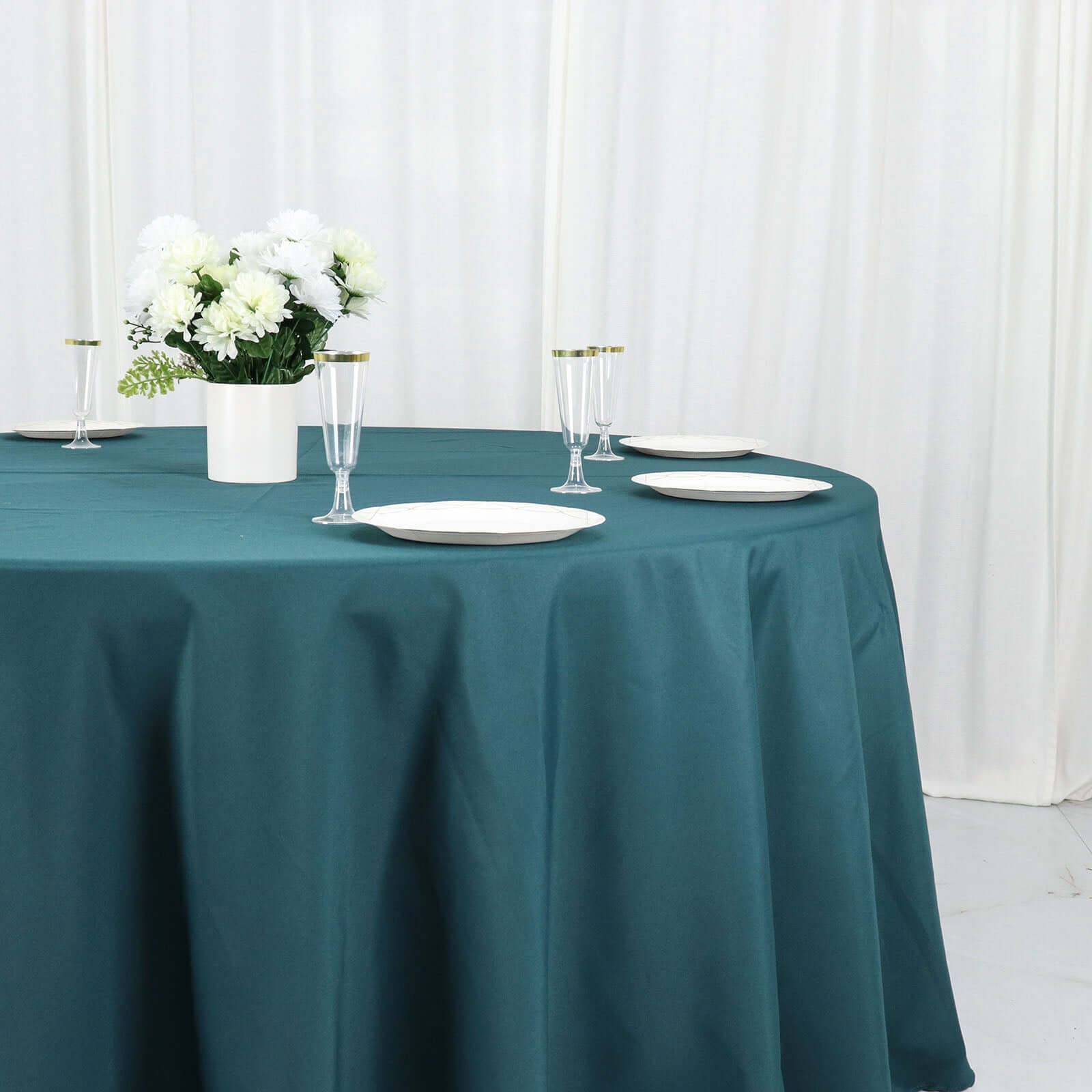 Polyester 120" Round Tablecloth Peacock Teal - Seamless Wrinkle-Resistant Table Cover