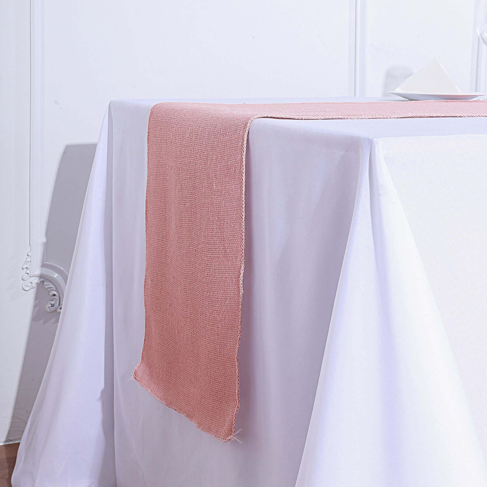 Burlap Jute 14"x108" Table Runner Dusty Rose - Rustic Boho Chic Tabletop Decor