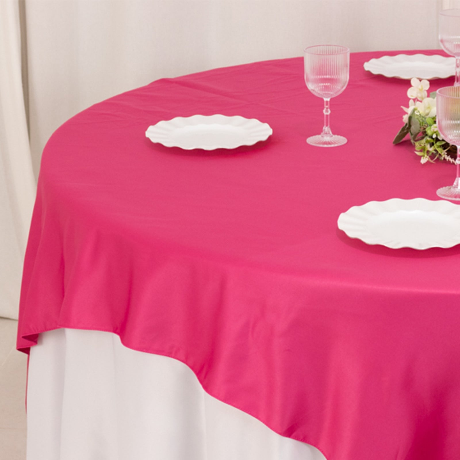 Lamour Satin 72"x72" Table Overlay Square Tablecloth Fuchsia - Smooth Finish Table Topper