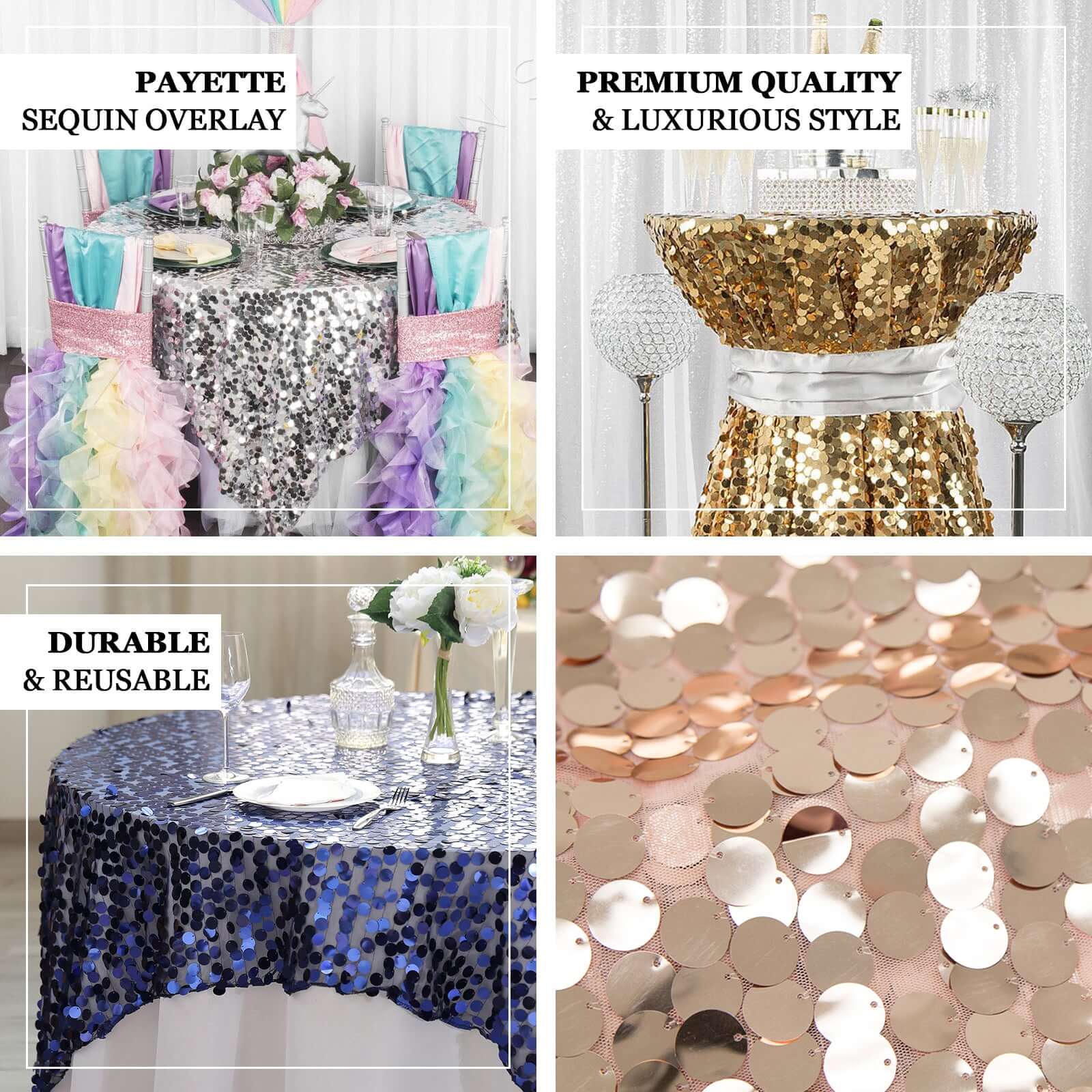 72"x72" Pink Big Payette Sequin Square Table Overlay