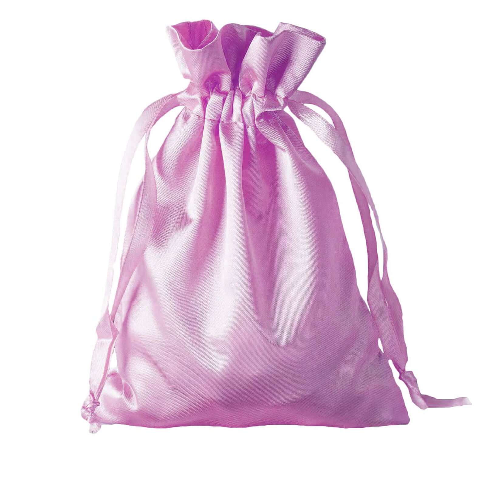 12 Pack 5"x7" Pink Satin Drawstring Wedding Party Favor Gift Bags