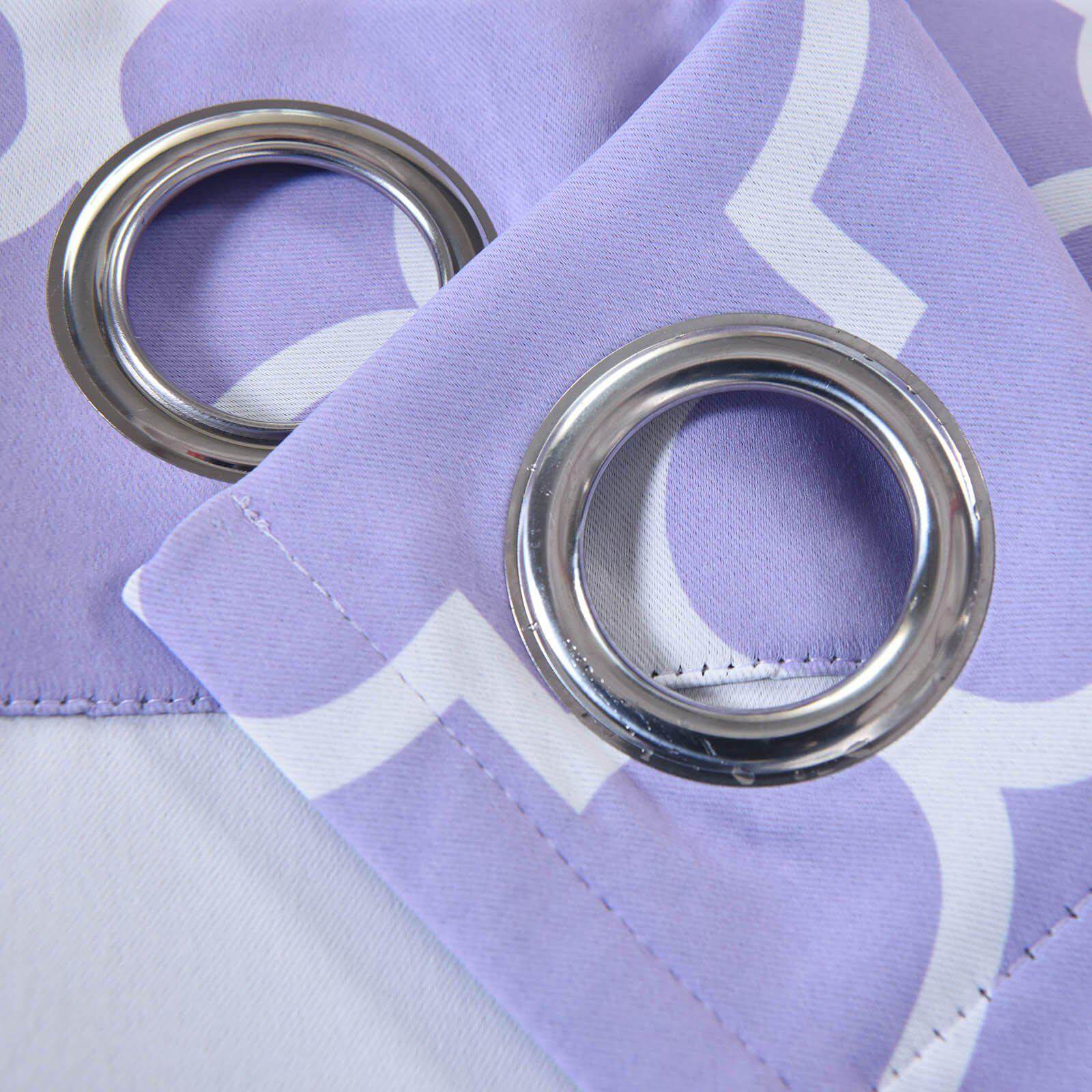 2 Pack White Lavender Lilac Lattice Print Thermal Blackout Curtains With Chrome Grommet Window Treatment Panels - 52"x108" Clearance SALE