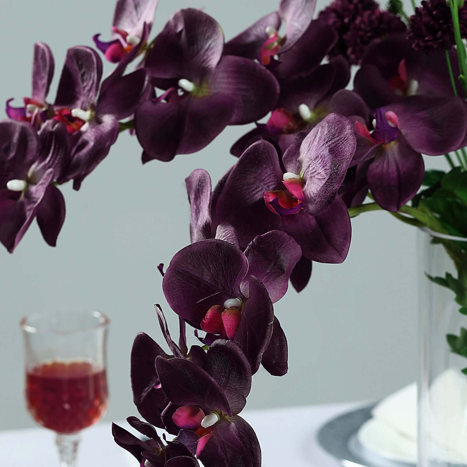2 Stems 40" Tall Eggplant Artificial Silk Orchid Flower Bouquets
