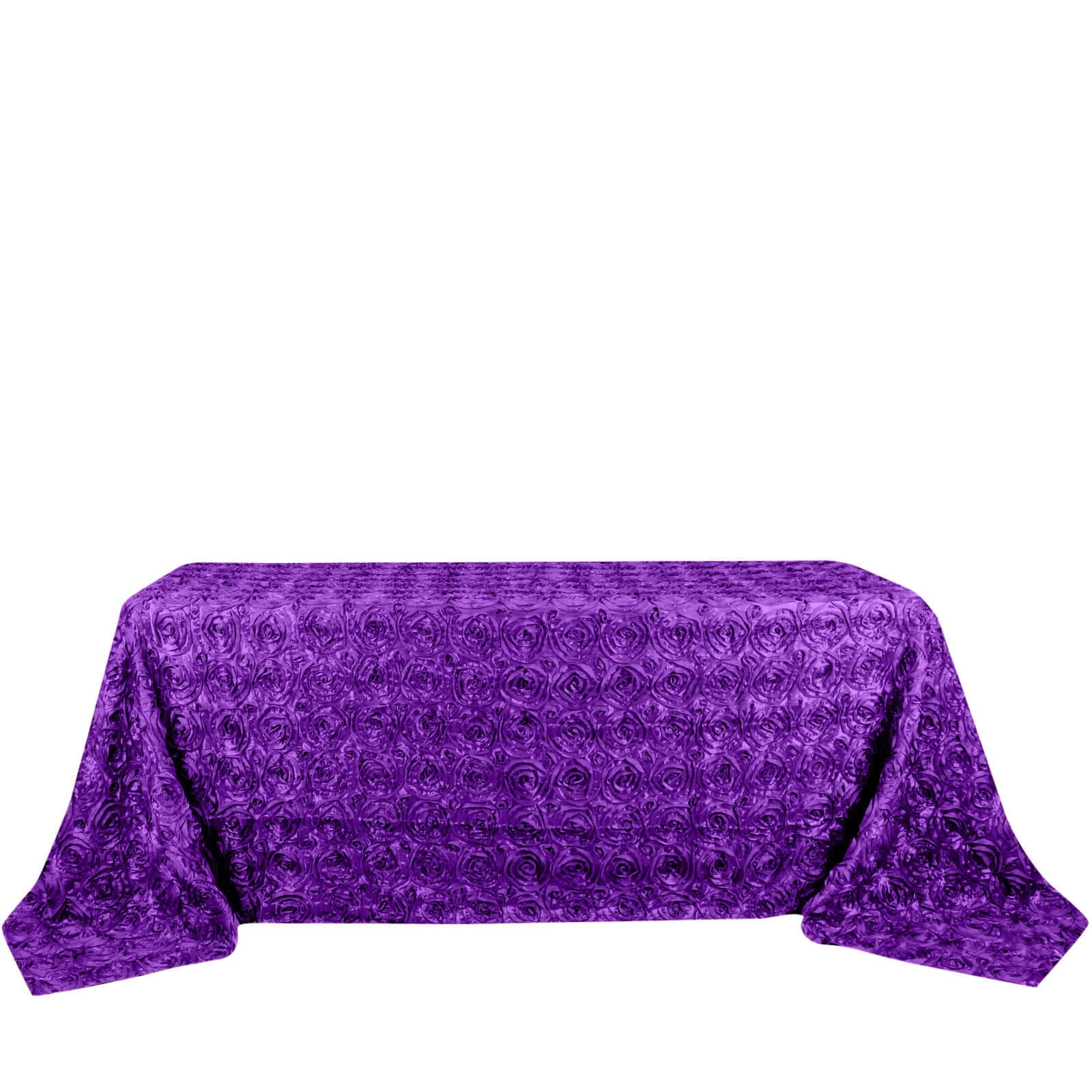 Satin 90"x132" Rectangle Tablecloth Purple - Grandiose 3D Rosette Seamless Table Cover