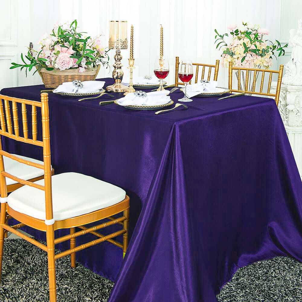 Satin Rectangular 90"x132" Tablecloth Purple Satin - Seamless Table Cover
