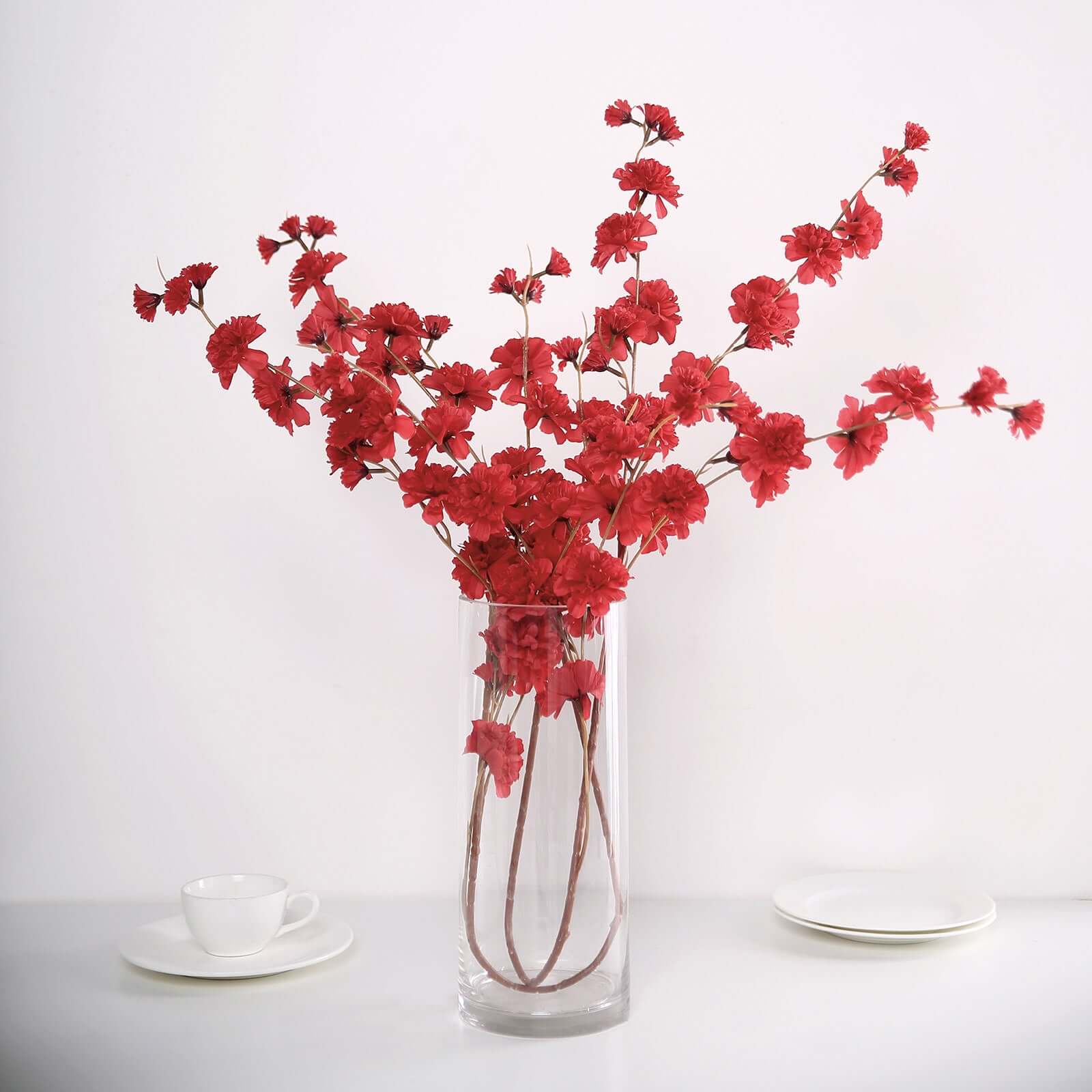 2 Branches 42" Tall Red Artificial Silk Carnation Flower Stems