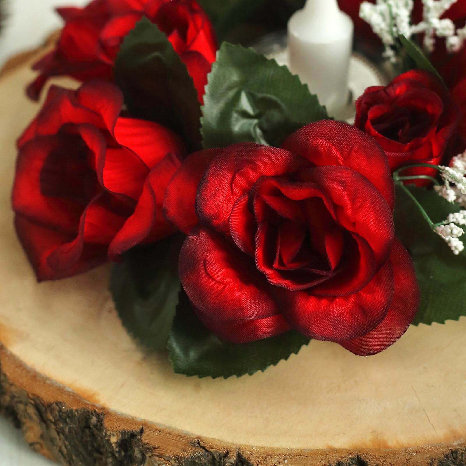 4 Pack 3" Black Red Artificial Silk Rose Flower Candle Ring Wreaths