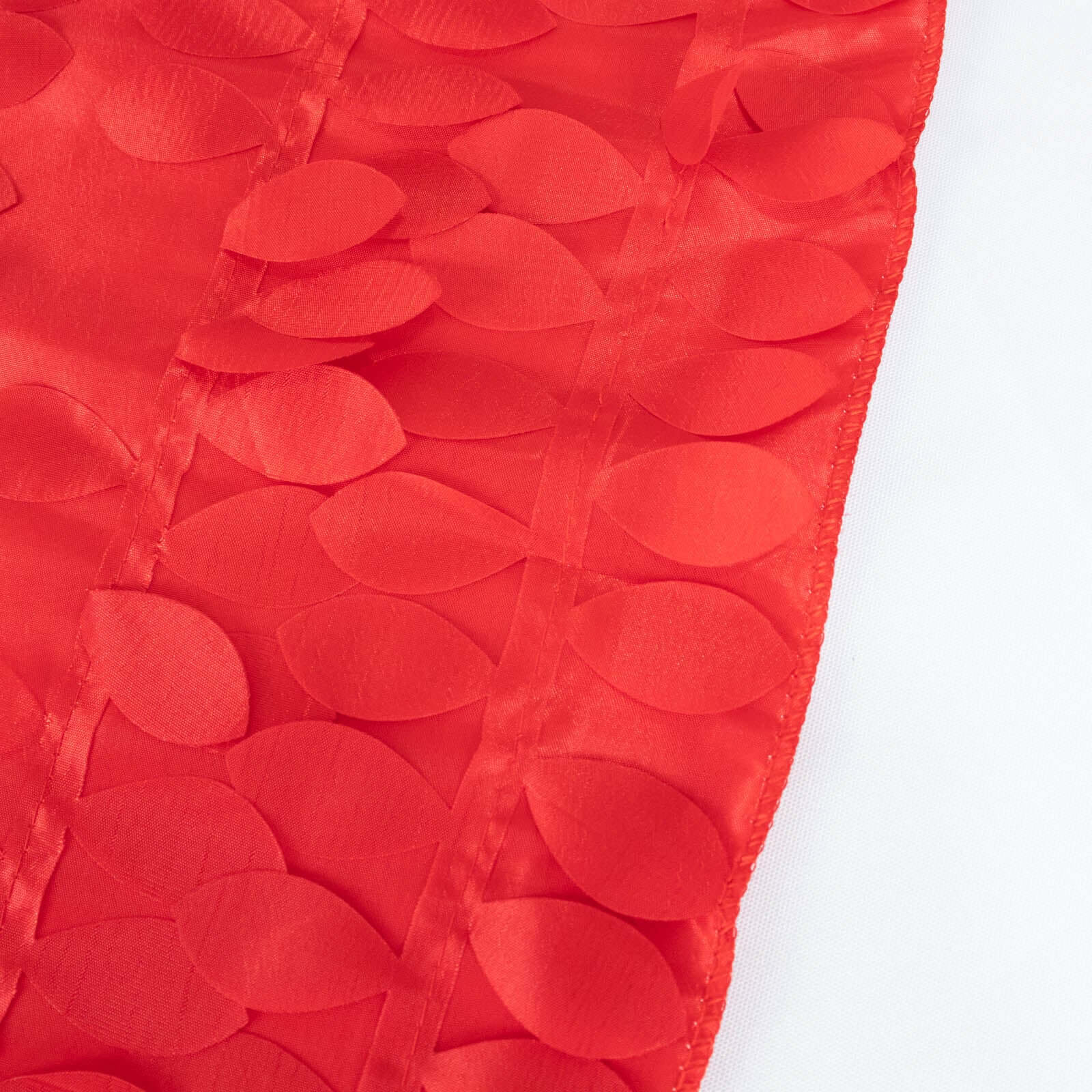 Taffeta 132" Round Tablecloth Red Leaf | 3D Leaf Petal Design Seamless Table Cover