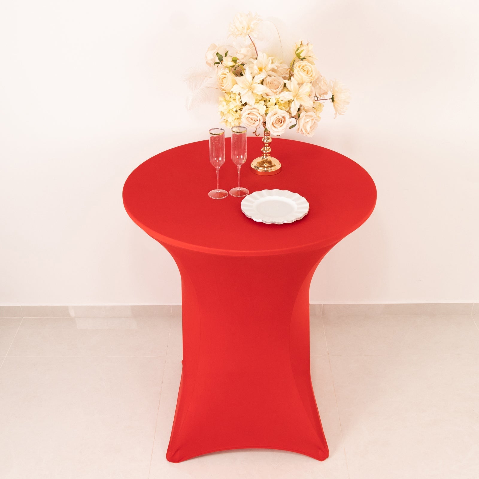 Spandex 33"-36" Round Cocktail Table Cover Red - Easy to Maintain Stretch Fitted Highboy Tablecloth