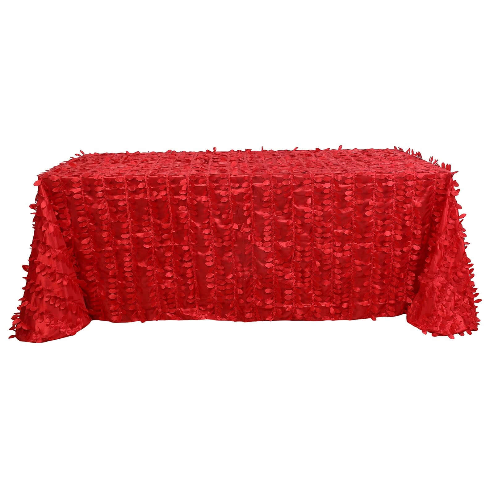 Taffeta 90"x132" Rectangle Tablecloth Red | 3D Leaf Petal Design Seamless Table Cover