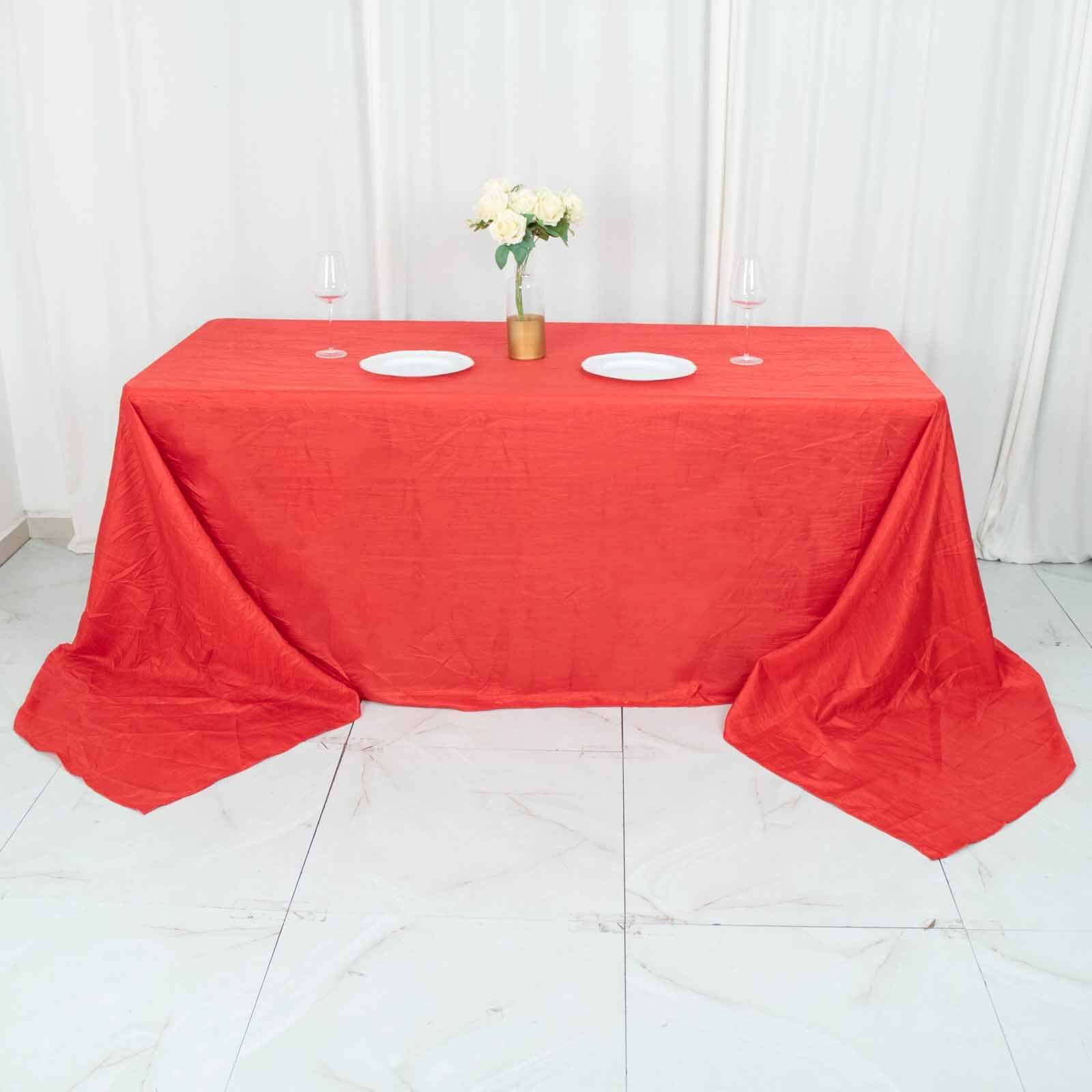 Taffeta 90"x156" Rectangle Tablecloth Red - Accordion Crinkle Seamless Table Cover