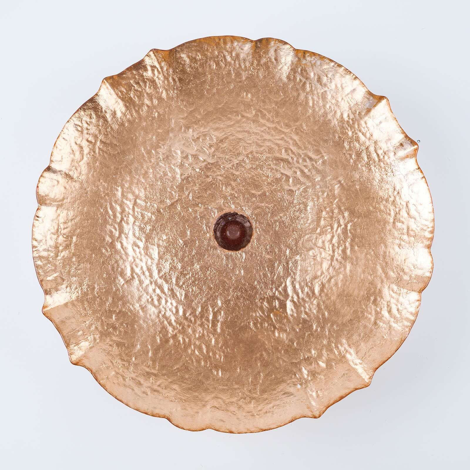 Glass Pedestal Cake Stand Scalloped Edge Design Rose Gold - Cupcake Holder and Dessert Display Plate 14"
