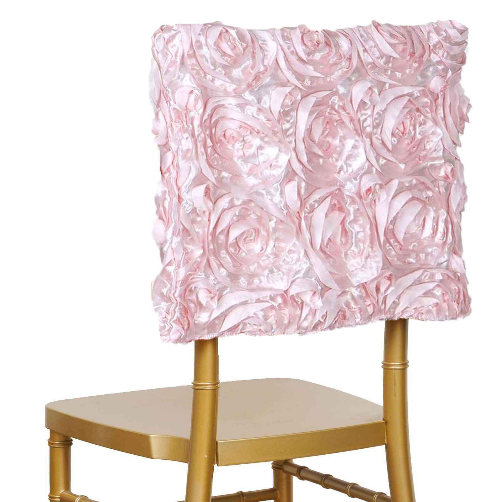 Satin 16" Chair Caps with Rosette Design for Chiavari Chairs Blush - Exquisite Chair Back Cover for Weddings & Parties