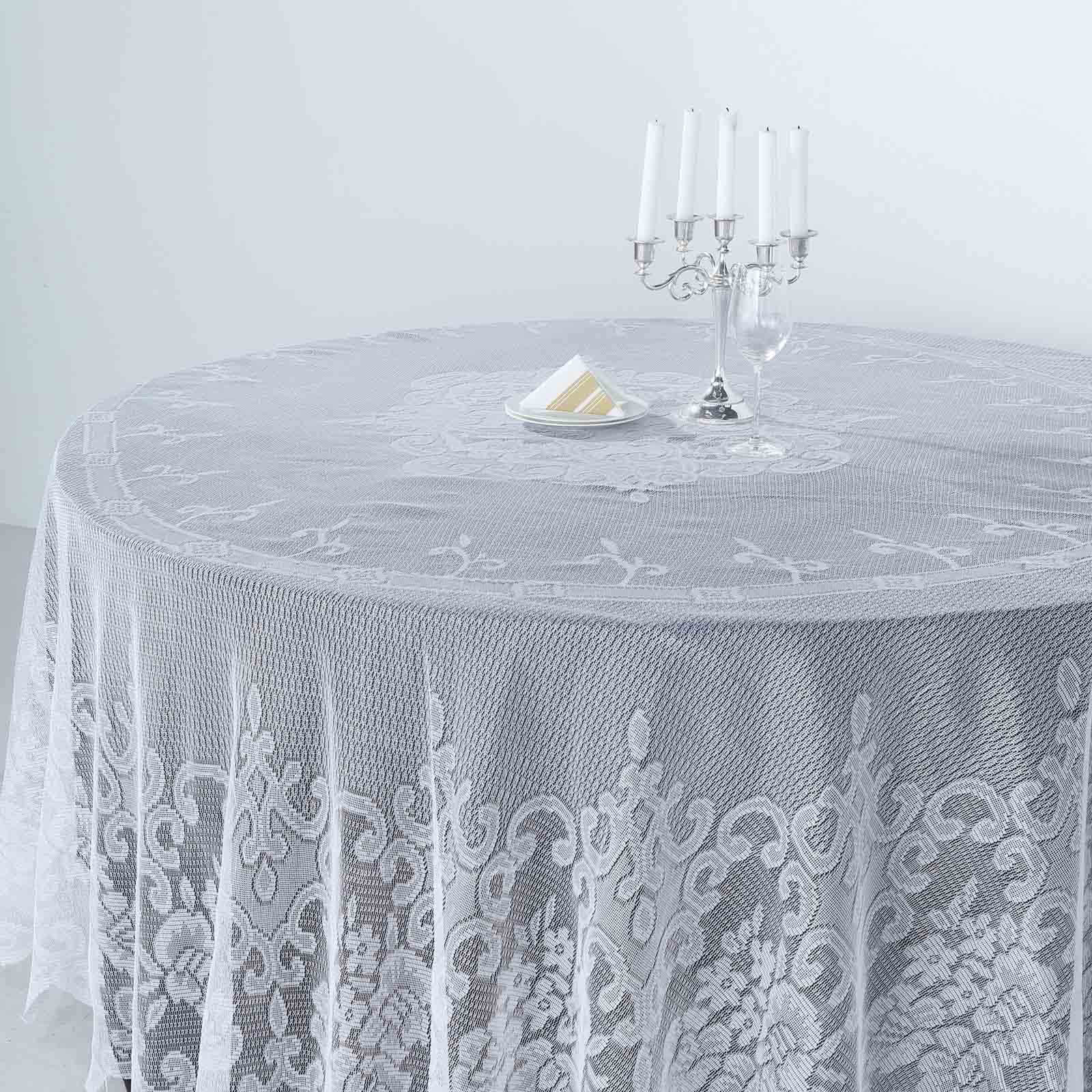 Lace 108" Round Tablecloth White - Premium Design for Formal Table Settings