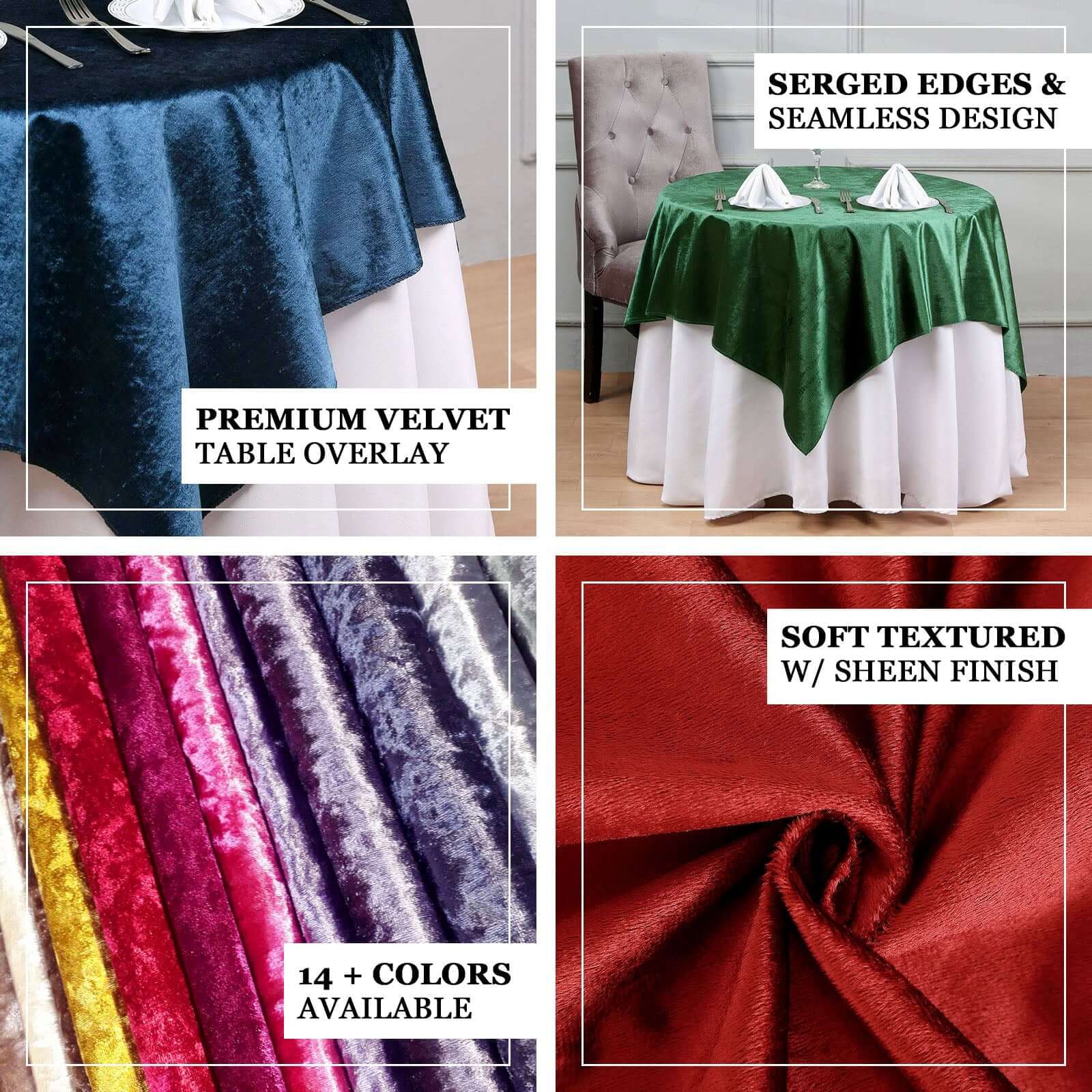 54"x54" Royal Blue Seamless Premium Velvet Square Tablecloth, Reusable Linen