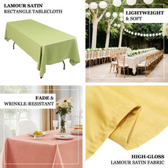Lamour Satin 60"x126" Rectangle Tablecloth Sage Green - Soft & Silk-Like Table Cover