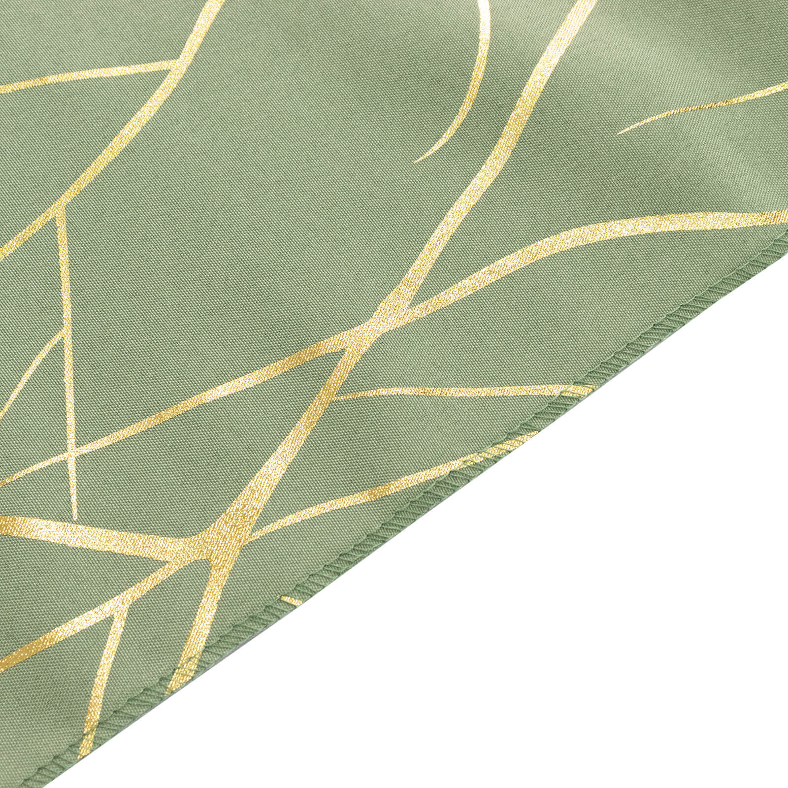 Polyester 9ft Table Runner Dusty Sage Green with Gold Foil Tree Branch Pattern - Stylish Table Linen