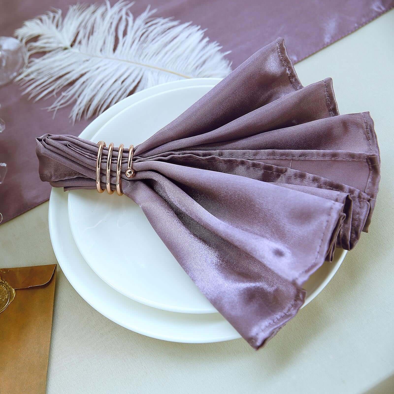4 Pack Satin 20"x20" Napkins Violet Amethyst - Luxurious Shine & Smooth Dinner Napkins