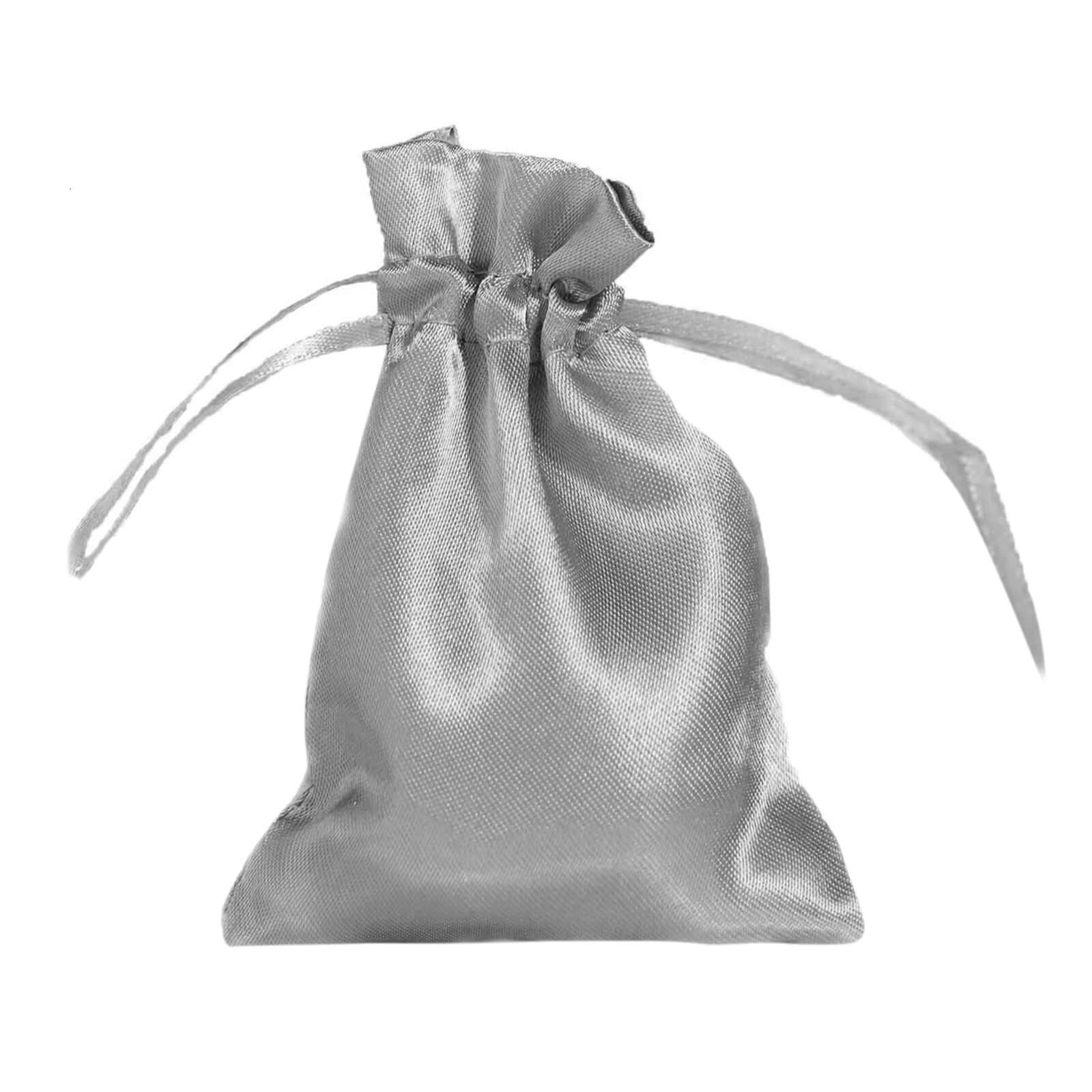 12 Pack 3" Silver Satin Drawstring Wedding Party Favor Gift Bags