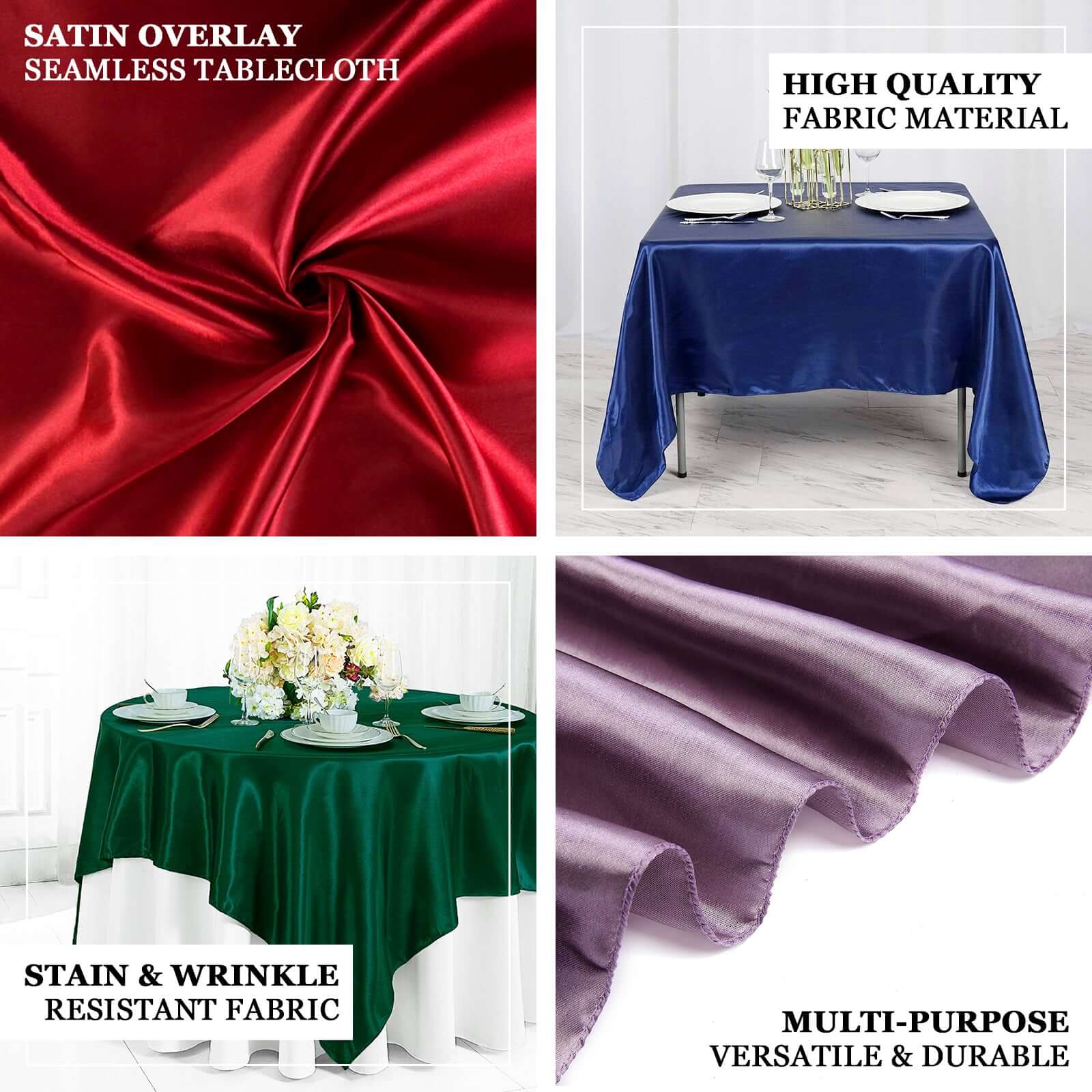 Satin 90"x90" Table Overlay Square Tablecloth Dusty Sage Green - Smooth Finish Table Topper