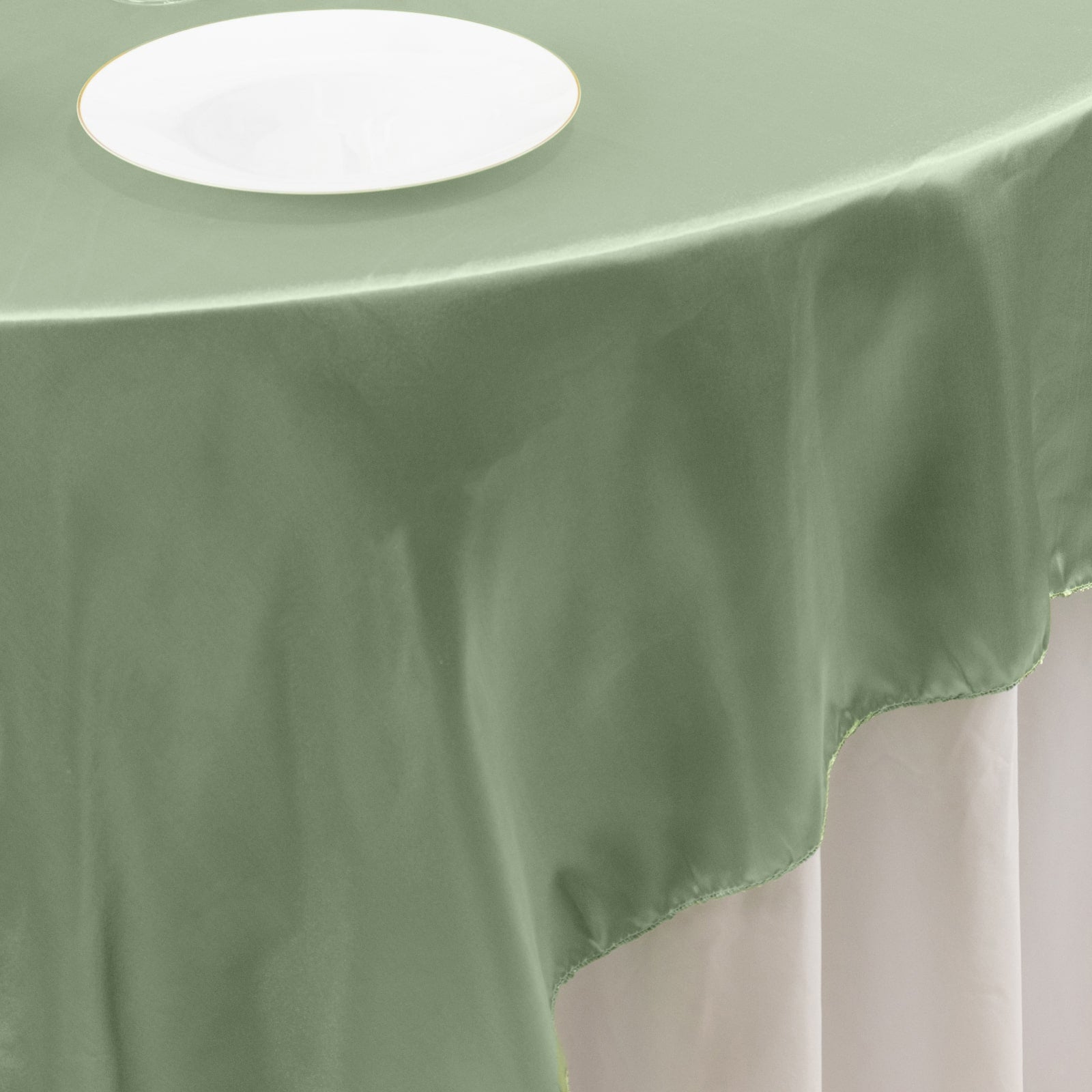Satin 90"x90" Table Overlay Square Tablecloth Sage Green - Smooth Finish Table Topper
