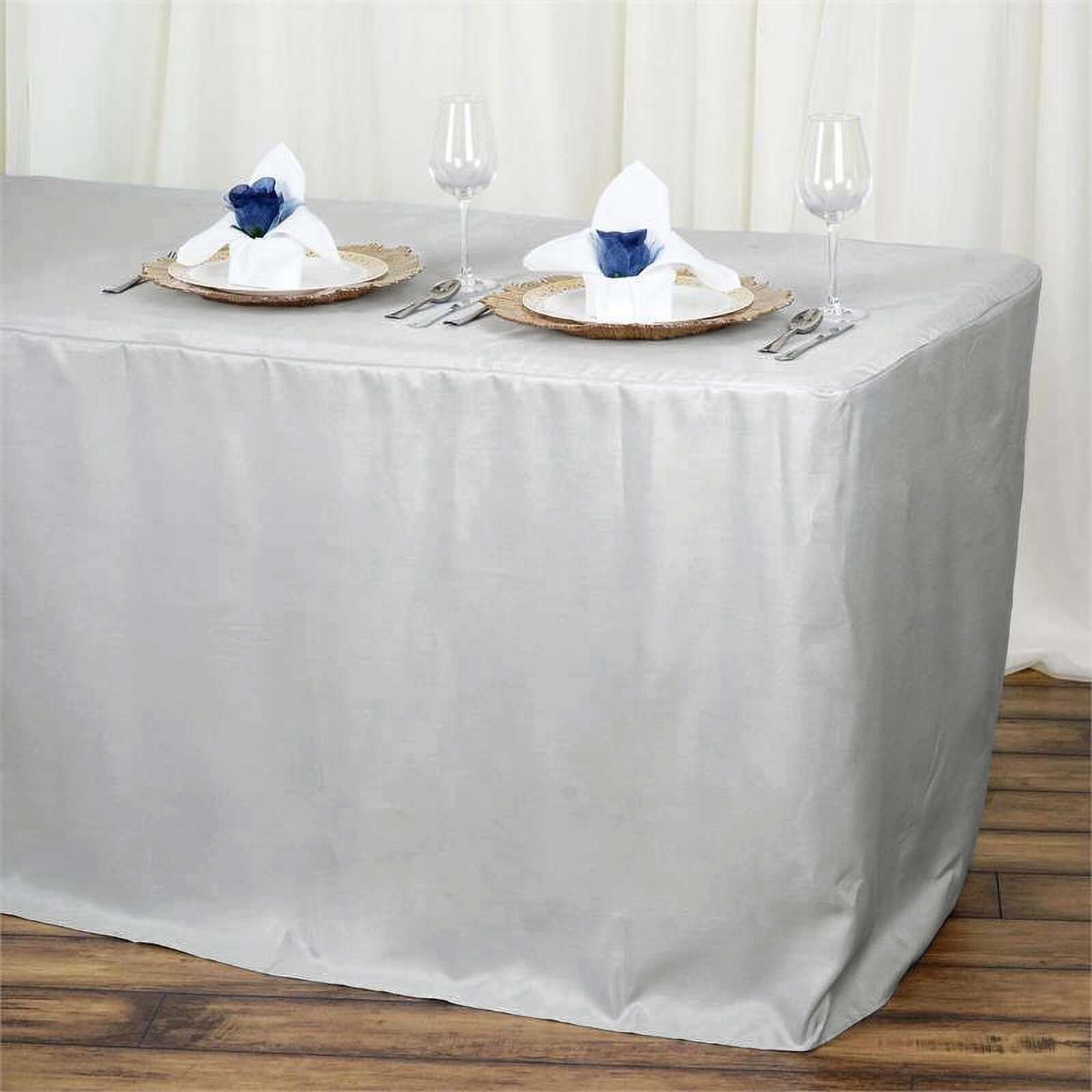 Fitted Polyester 72"x30" Rectangle Tablecloth Silver - Durable and Easy to Maintain Table Cover