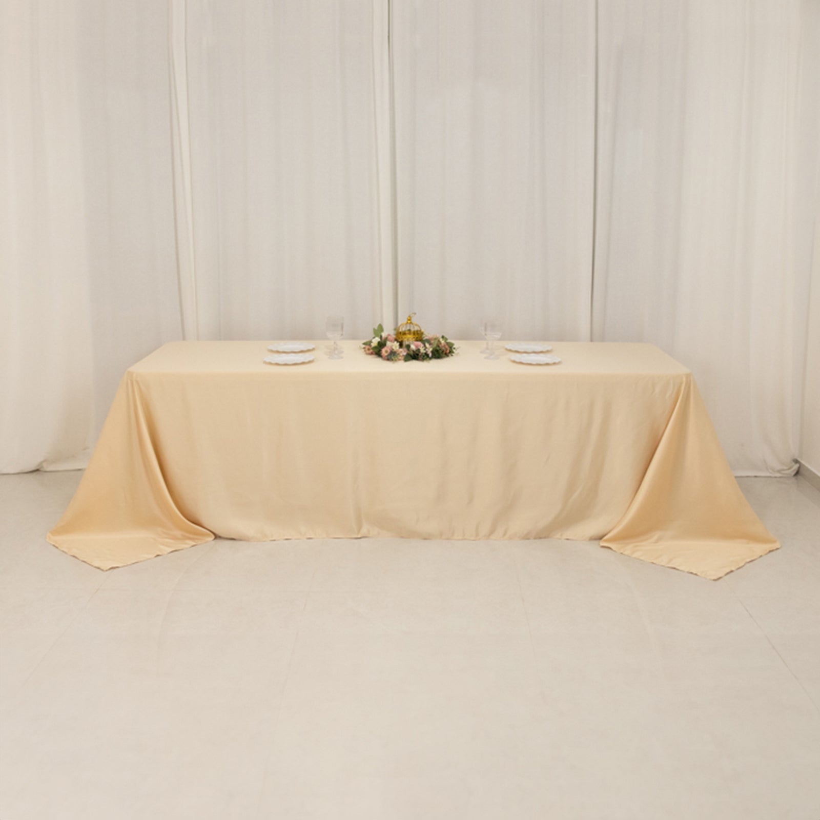 Lamour Satin 90"x156" Rectangle Tablecloth Beige - Luxurious, Soft Seamless Table Cover