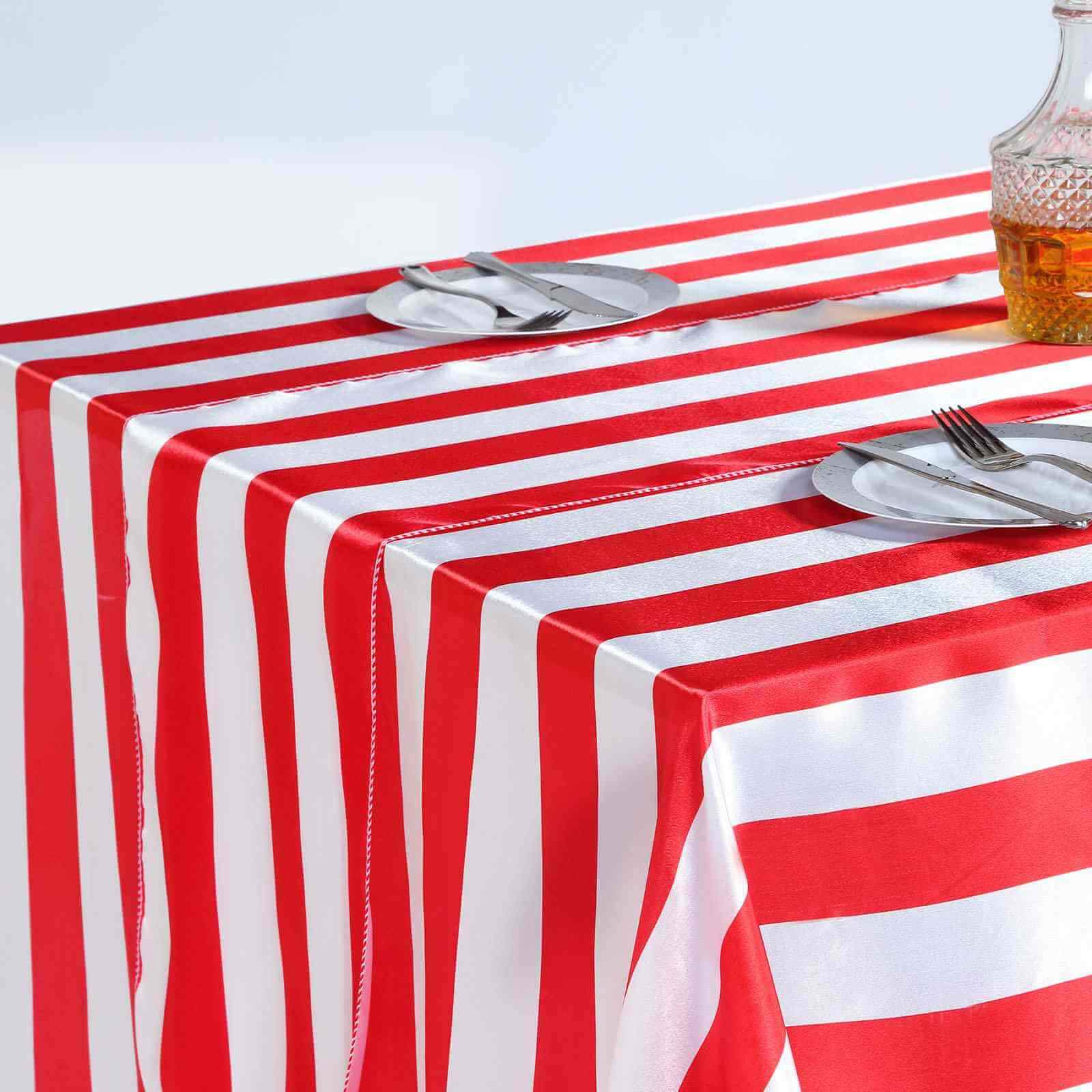 Satin 12"x108" Table Runner Red/White Stripe - Classic Striped Design