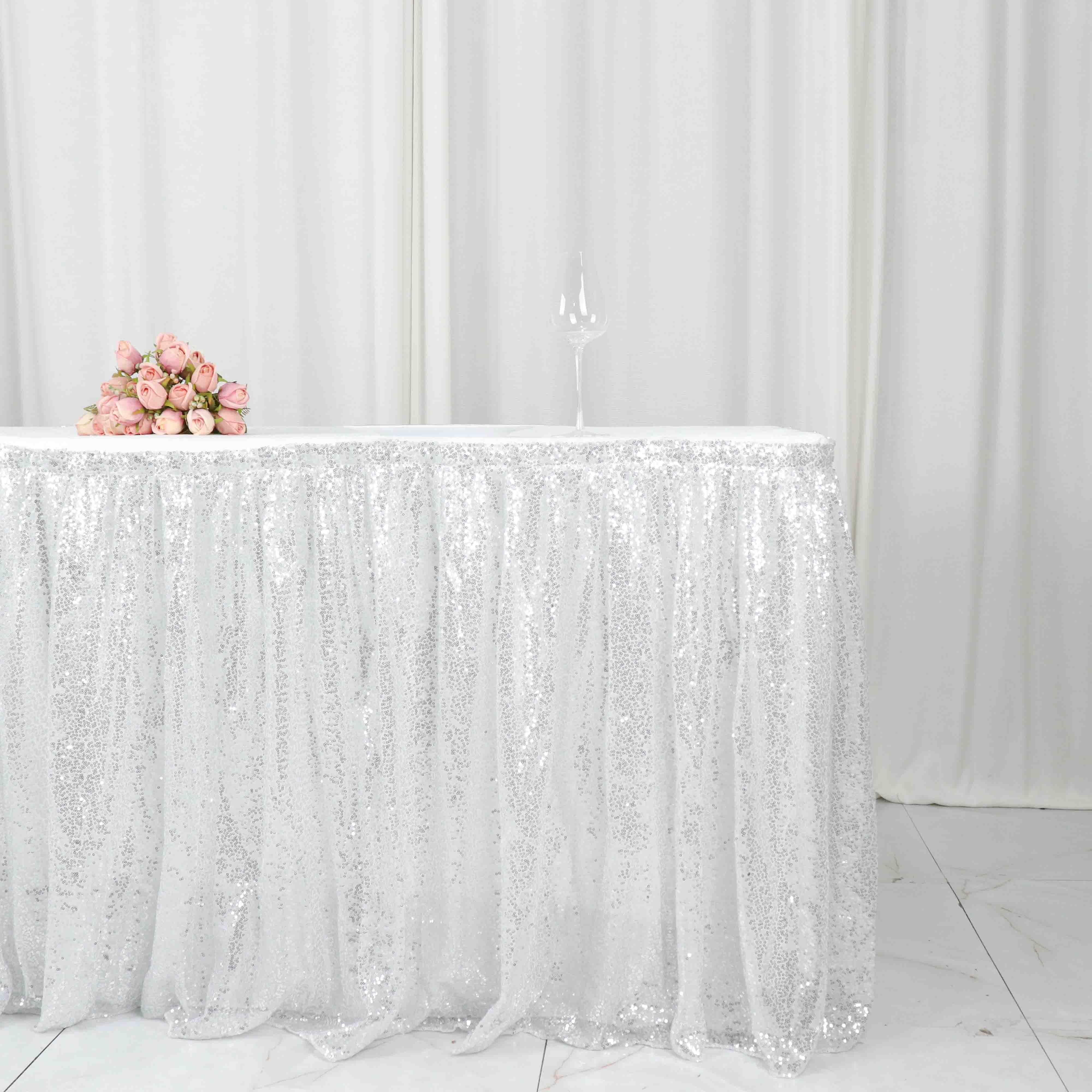 Sequin 17ft Table Skirt Silver Gold - Pleated Satin With Top Velcro Strip