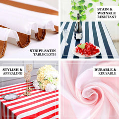 Satin 90"x156" Rectangle Tablecloth Black/White - Stripe Design with Seamless Finish Table Cover