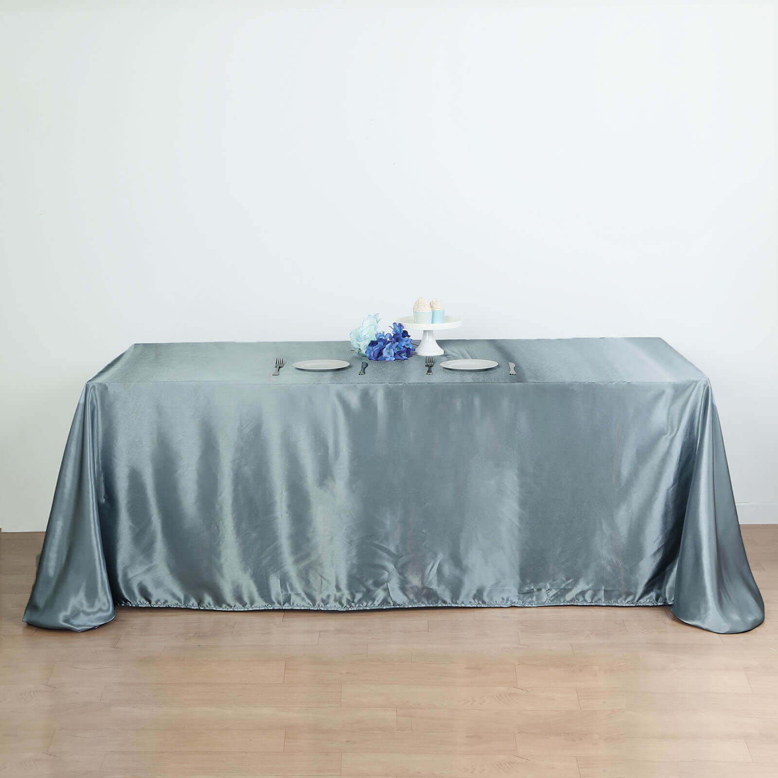 Satin Rectangular 90"x132" Tablecloth Dusty Blue Satin - Seamless Table Cover