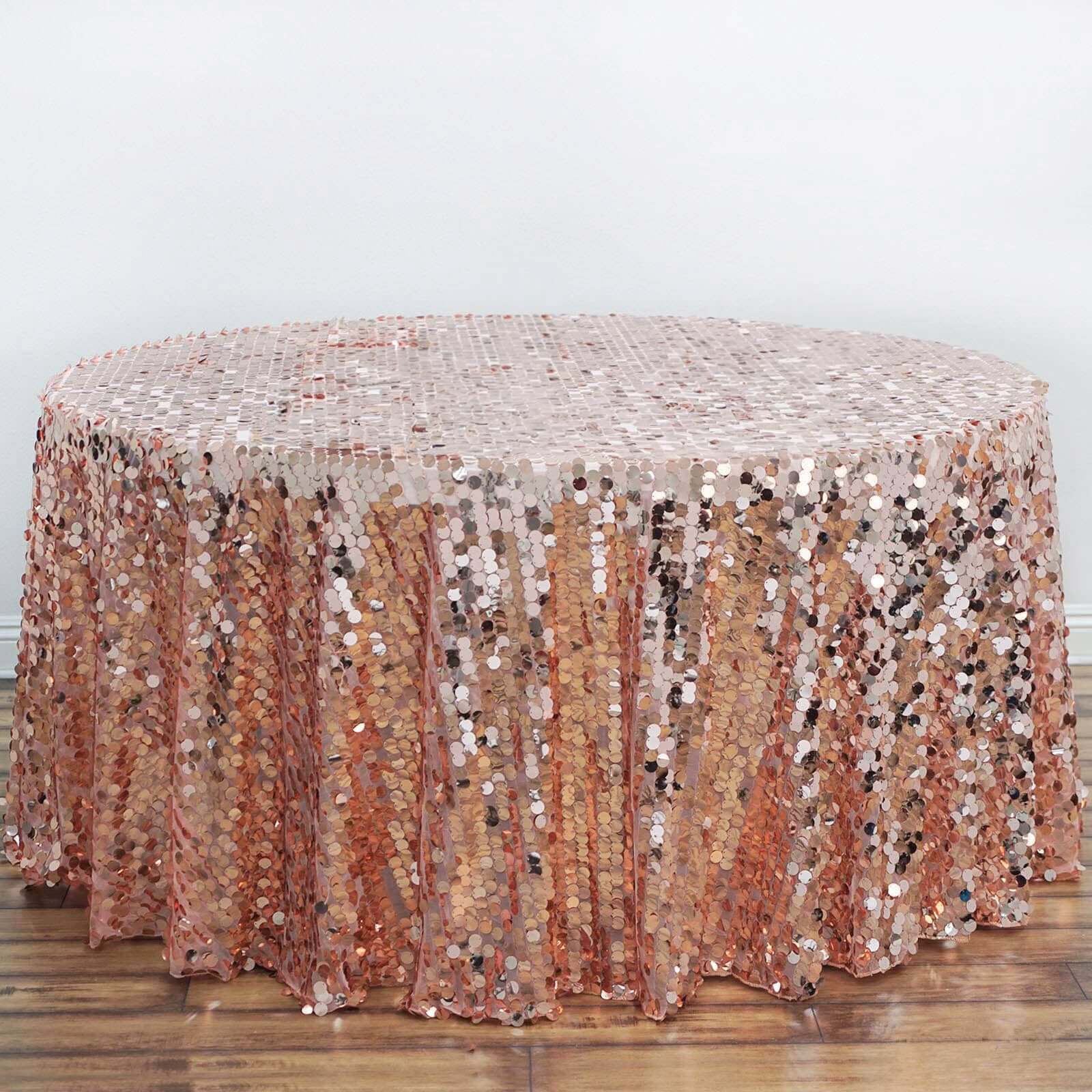 Sequin 120" Round Tablecloth Rose Gold - Seamless Big Payette Table Cover