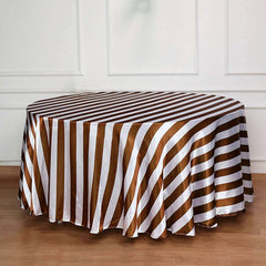 Satin 120" Round Tablecloth Gold/White - Stripe Design with Seamless Silky Smooth Finish Table Cover