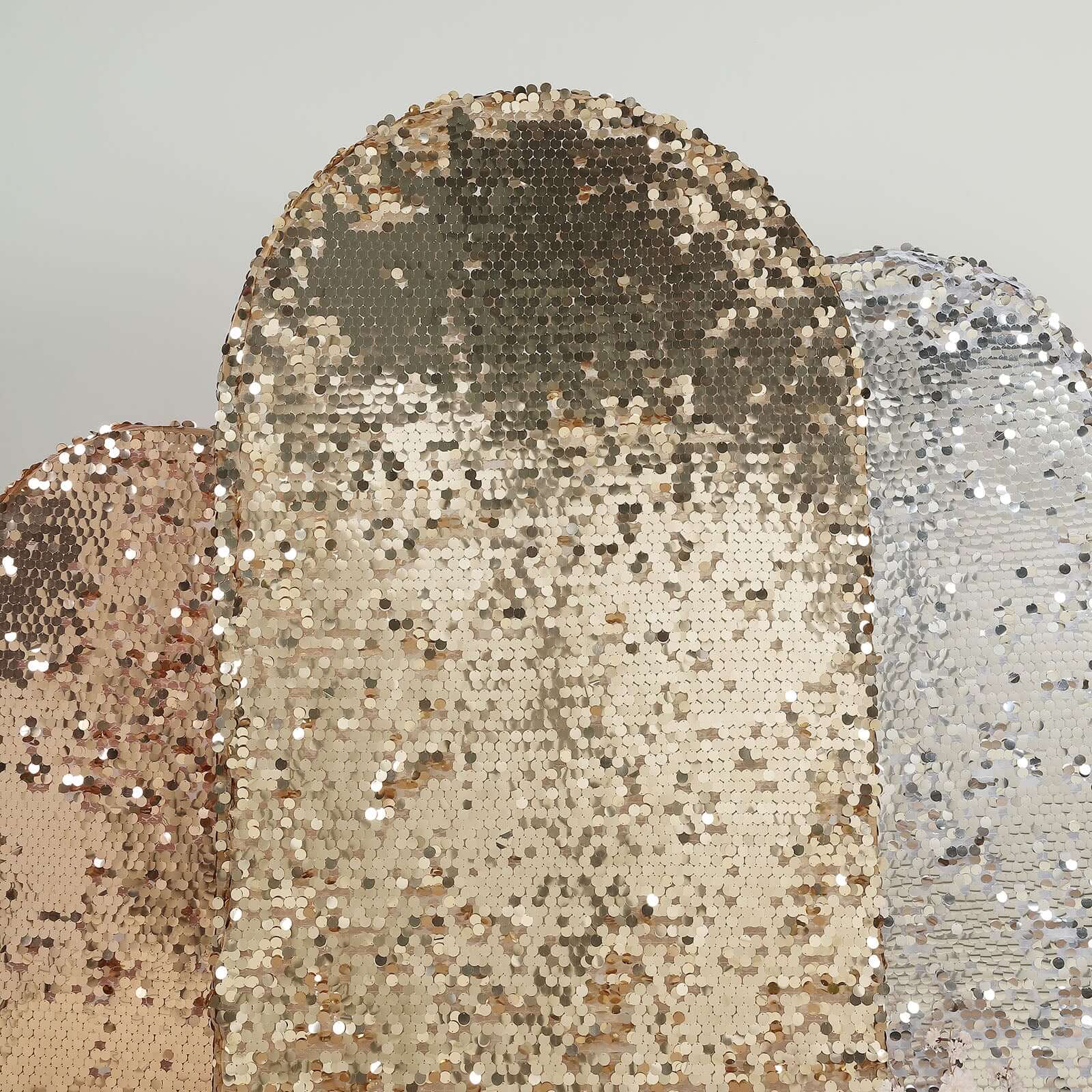 7ft Sparkly Champagne Double Sided Big Payette Sequin Chiara Backdrop Stand Cover For Fitted Round Top Wedding Arch
