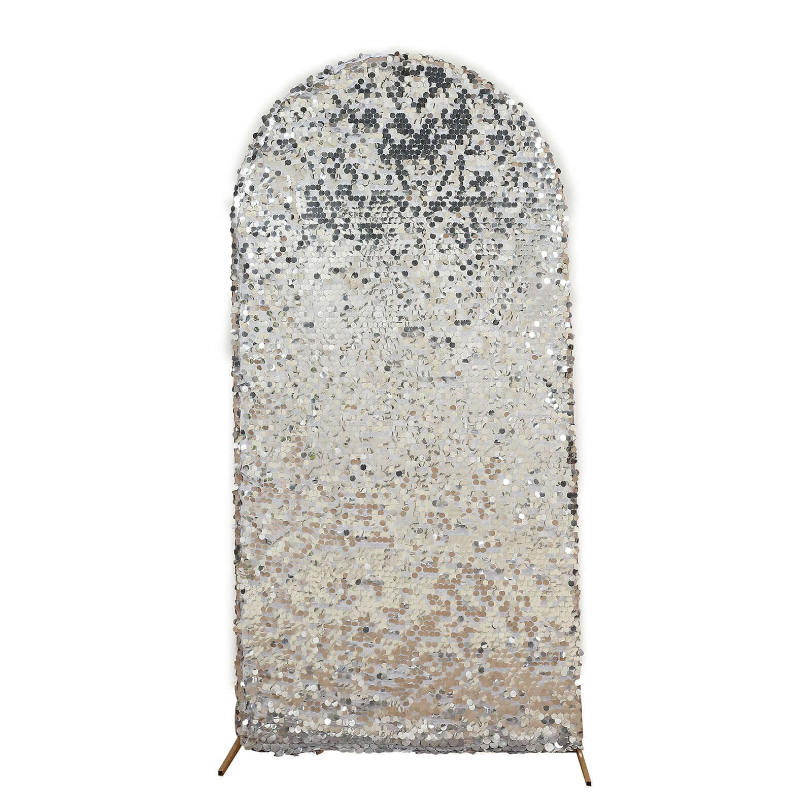 5ft Sparkly Silver Double Sided Big Payette Sequin Chiara Backdrop Stand Cover For Fitted Round Top Wedding Arch
